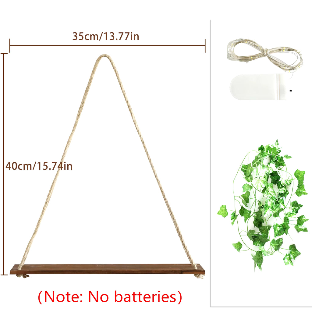 Wood Shelf with Leaf Hanging Decoration LED Shelf Decor Aesthetic Room Decor Floating Shelves Wall Display Stand for Living Room